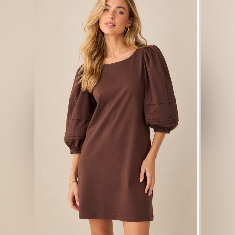 Nation LTD Calissa Puff Sleeve Tie Back dress Brown Size S